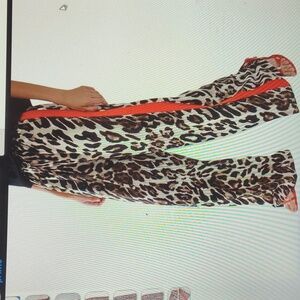 Stylish Leopard Print Wide-Leg Pants with Vibrant Red Stripe